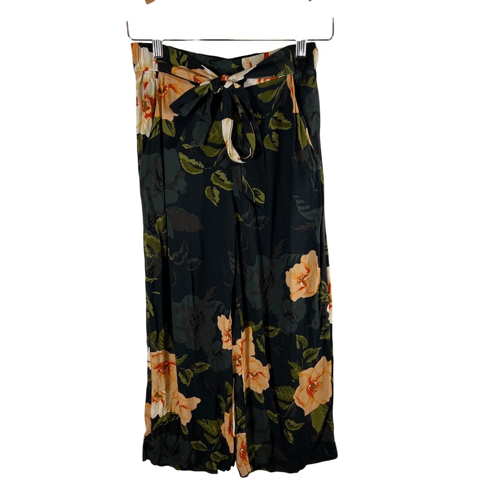 Wilfred Aritzia Floral Wide Leg Pants‎ Green Orange Tie Waist High Rise Small